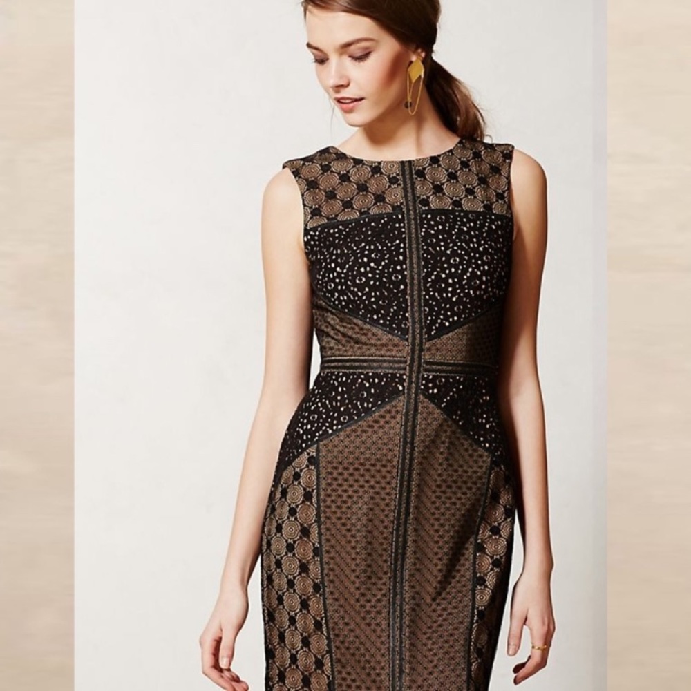 Anthro Heartloom Lace Overlay Topography Dress M